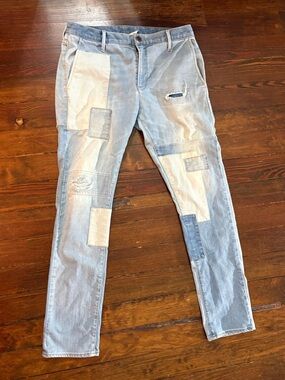 THVM designer blue patchwork boyfriend jeans pants size 32